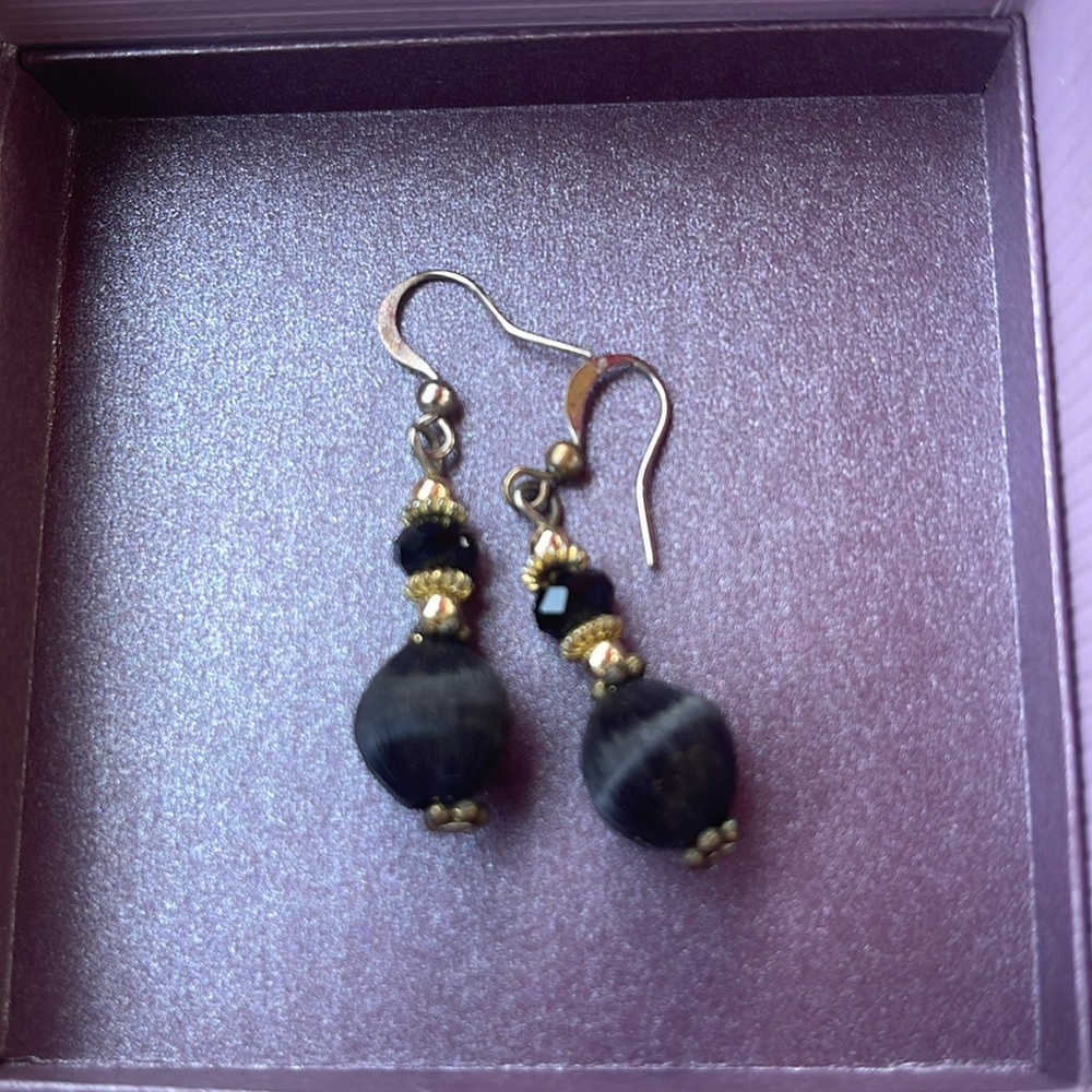 Black beaded handmade earrings
